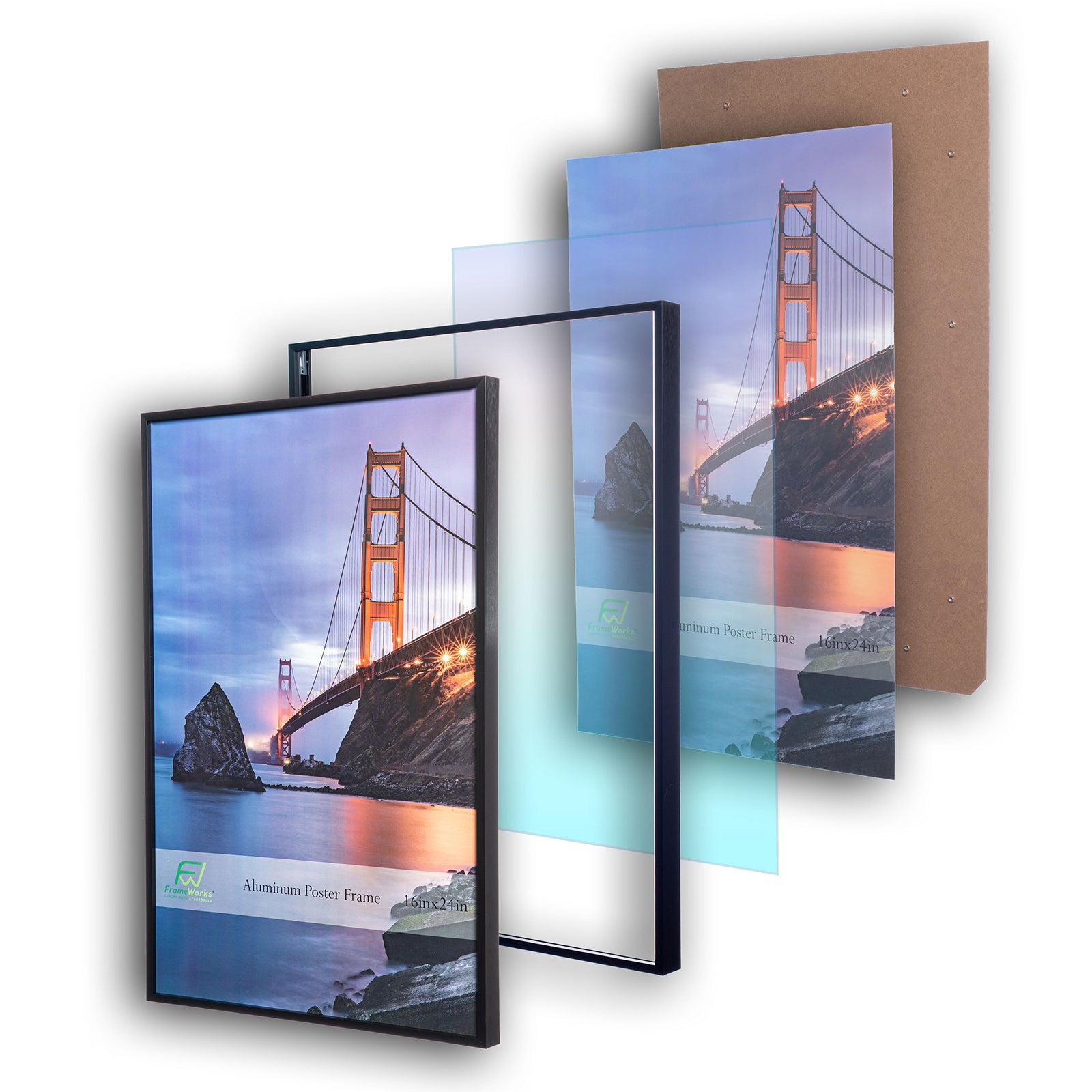 16 x 24 Black Brushed Aluminum Poster Picture Frame with